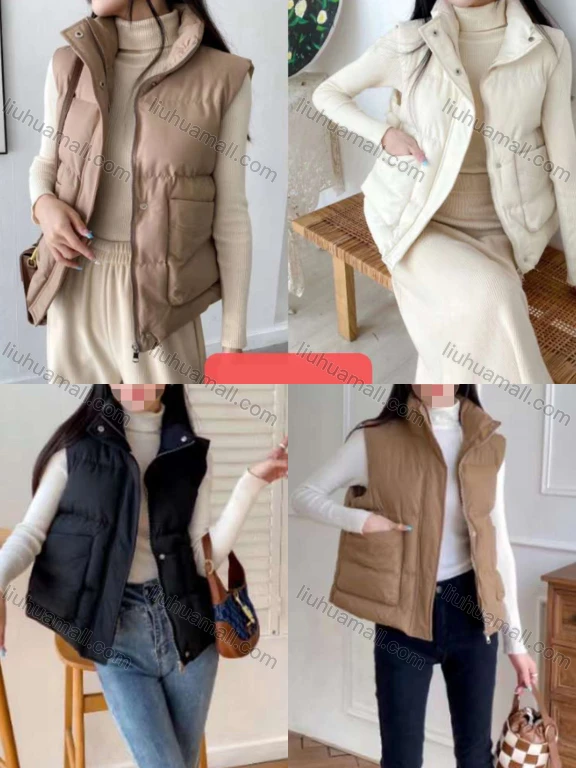 Wholesale Women's Causal Button Front Zipper Pockets Qualited Puffer Plain Vest