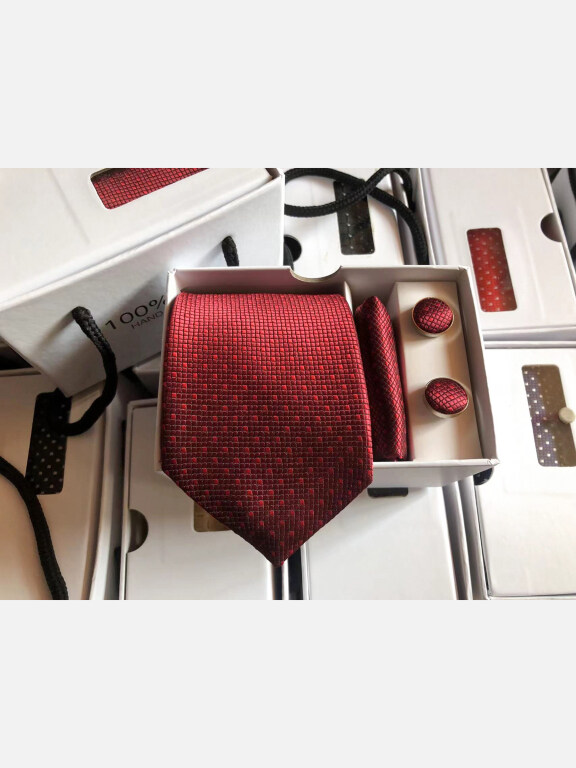 Men's Fashion Mini Checkerboard Print Tie & Pocket Square & Pair Cufflinks Sets, Clothing Wholesale Market -LIUHUA, 