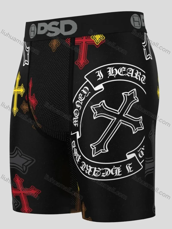 Wholesale Men's Trendy Black High-Waisted Boxer Shorts, Edgy Print, Street Punk Style, Stretchable and Breathable for Comfort - Wh