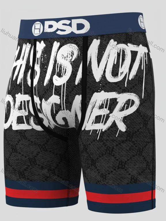 Wholesale Men's Streetwear Boxer Shorts Wholesale - "THIS IS NOT DESIGNER" Graffiti Print, Black with Color Trim