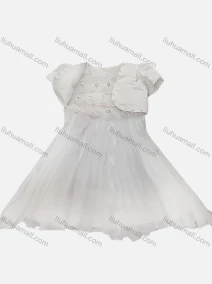 Wholesale Girls Lovely Rhinestone Ruffle Trim Zipper Back Flower Dress & Crop Cardigan Set, LIUHUA CLOTHING WHOLESALE