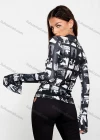 Wholesale Women's Fashion Bell Sleeve Allover Printb Button Down Slim Shirt Q21TP619# - Liuhuamall