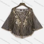 Wholesale Women's Open Front Embroidered Sequin Sheer Mesh Cover Up Top Without Pearl Pin preview