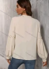 Wholesale Women's Casual Plain V Neck Ruffle Trim Button Down Long Sleeve Blouse - Liuhuamall