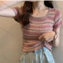 Wholesale Women's Casual Crew Neck Short Sleeve Crop Knit Top M919# preview