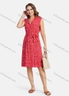 Wholesale Women's Casual Polka Dot V Neck Button Down Ruffle Hem Knee Length Sleeveless Shirt Dress With Belt - Liuhuamall