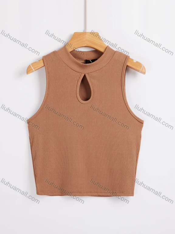 Wholesale Women's Summer Plain Round Neck Cut Out Comfy Tank Top B-16922C#