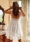Wholesale Women's Casual Spaghetti Strap Swiss Dot Print Backless Ruffle Trim Cami Dress AY112# - Liuhuamall