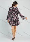 Wholesale Women's Casual Floral Print Tie Neck Bell Sleeve Short Dress - Liuhuamall
