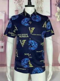 Wholesale Men's Casual Slim Fit Shirt Collar Short Sleeve Allover Print Button Down Shirt, LIUHUA CLOTHING WHOLESALE