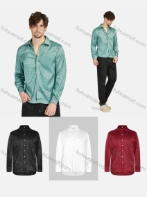 Wholesale Men's Fashion Leopard Print Jacquard Long Sleeve Button Down Shirt LH14#, LIUHUA CLOTHING WHOLESALE