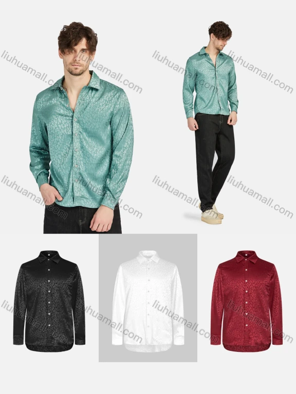 Wholesale Men's Fashion Leopard Print Jacquard Long Sleeve Button Down Shirt LH14#