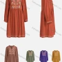 Wholesale Women's Casual Vintage Floral Embroidery Notched Neck Long Sleeve Midi Dress preview