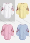 Wholesale Women's Casual Vintage Floral Embroidery Tie Neck Long Sleeve Blouse - Liuhuamall