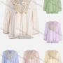 Wholesale Women's Casual Vintage Embroidery Notched Neck Long Sleeve Blouse preview