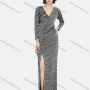 Wholesale Women's Glamorous V Neck Split Thigh Wave Print Maxi Dress preview
