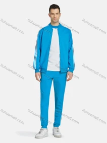 Wholesale Men's Athletic Workout Striped Zip Long Sleeve Jacket & Short Sleeve Mock Neck Tee & Ankle Length Jogger 3 Piece Set, LIUHUA CLOTHING WHOLESALE