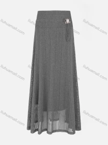 Wholesale Women's Casual Plain Elastic Waist Rhinestone Metal Decor Knit A-Line Maxi Skirt, LIUHUA CLOTHING WHOLESALE
