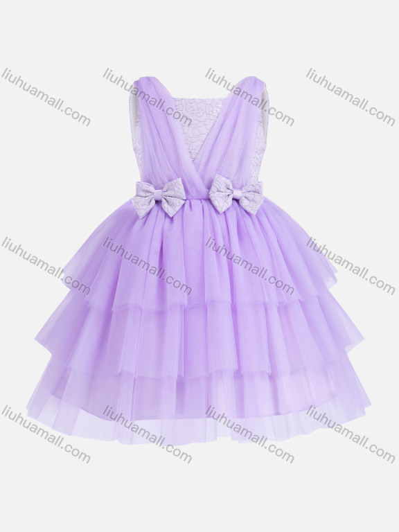 Wholesale Girls Cute Sleeveless Lace Bow Knot Tiered Flower Girl Dress 230647#