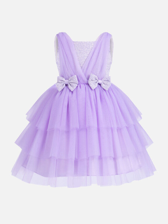 Girls Cute Sleeveless Lace Bow Knot Tiered Flower Girl Dress 230647#, Clothing Wholesale Market -LIUHUA, SPECIALTY, Wedding-Apparel-Accessories