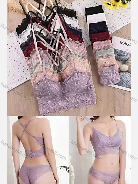 Wholesale Women's Plain Lace Embroidery Comfortable Thin Cup Bra Pantie Lingerie Set