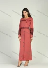 Wholesale Women's Round-Neck Long Sleeve Bowknot Button Down Lace Mesh Maxi Dress With Belt - Liuhuamall
