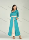 Wholesale Women's Casual & Fashion Collar Zip Long Sleeve Two Tone Drawstring Pearl Decor Maxi Dress - Liuhuamall