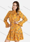 Wholesale Women's Floral Print Poet Sleeve Mock Neck High Waist Short Dress - Liuhuamall
