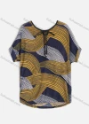 Wholesale Women's Wave Print Tie Neck Drop Shoulder Short Sleeve Knit Top - Liuhuamall