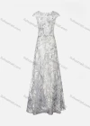 Wholesale Women's Elegant Cap Sleeve V Neck Pearl Appliques Embroidery Maxi Evening Dress - Liuhuamall