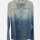 Women's Fashion Collared Patch Pocket Rivets Gradient Button Down Denim Overshirt Blue Clothing Wholesale Market -LIUHUA