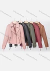Wholesale Women's Casual Lapel Long Sleeve Zipper Plain Leather Crop Biker Jacket - Liuhuamall
