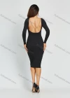 Wholesale Women's Elegant Plain Long Sleeve Backless Rib-Knit Bodycon Cocktail Dress - Liuhuamall