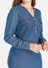 Wholesale Women's Casual V Neck Long Sleeve Flap Pockets Button Front Denim Dress - Liuhuamall