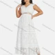 Wholesale Women's Sexy V Neck Hollow Out Guipure Lace Sleeveless Backless Midi Tank Dress 1822# White Clothing Wholesale Market Liuhua