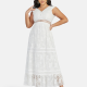 Women's Sexy V Neck Hollow Out Guipure Lace Sleeveless Backless Midi Tank Dress 1822# White Clothing Wholesale Market -LIUHUA