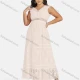Wholesale Women's Sexy V Neck Hollow Out Guipure Lace Sleeveless Backless Midi Tank Dress 1822# Snow Clothing Wholesale Market Liuhua