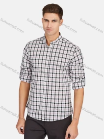 Wholesale Men's Slim Fit Mandarin Collar Long Sleeve Button Down Gingham Shirts, LIUHUA CLOTHING WHOLESALE