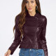 Women's Fashion Lapel Zipper Crop Leather Jacket 5# Clothing Wholesale Market -LIUHUA