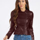 Women's Fashion Lapel Zipper Crop Leather Jacket 10# Clothing Wholesale Market -LIUHUA