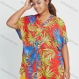 Wholesale Women's Short Sleeve V Neck Tropical Print Loose Fit Vacation Pullover Blouse preview