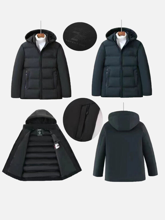 Men's Casual Plain Hooded Zipper Down Jacket, Clothing Wholesale Market -LIUHUA, Jackets