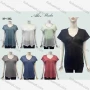 Wholesale Women's Casual Plain V Neck Lace Trim Short Sleeve Blouse preview