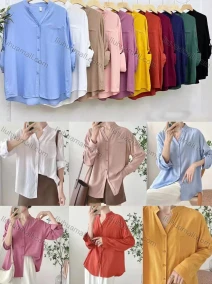 Wholesale Women's Casual Collared Long Sleeve Button Down Oversized Plain Shirt, LIUHUA CLOTHING WHOLESALE