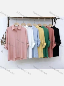 Wholesale Women's Casual Collared Long Sleeve Button Down Oversized Plain Shirt, LIUHUA CLOTHING WHOLESALE