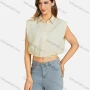 Wholesale Women's Casual Collared Plain Pearl Decoration Cap Sleeve Slim Fit Crop Top 00064# preview