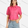 Wholesale Women's Casual Collared Plain Rhinestone Short Sleeve Tie Side Slim Fit Crop Top 00068# preview