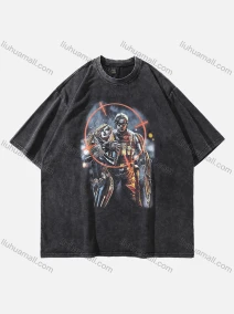 Wholesale Men's Fashion Hip Hop Oversized Crew Neck Short Sleeve Wash Distressed Graphic T-shirt 767#, LIUHUA CLOTHING WHOLESALE