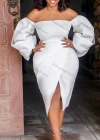 Wholesale Women's Plain Off Shoulder Bodycon Split Hem Cocktail Midi Dress - Liuhuamall