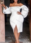 Wholesale Women's Plain Off Shoulder Bodycon Split Hem Cocktail Midi Dress - Liuhuamall